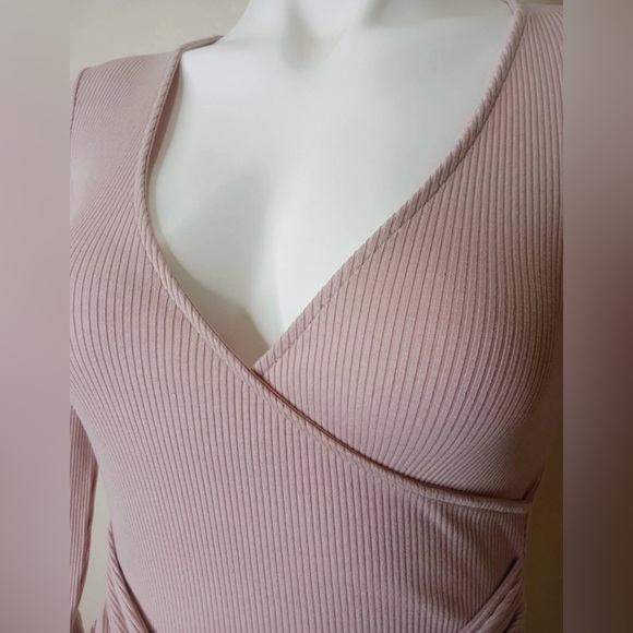 Express One Eleven Ribbed Wrap Tie Top XS Blush Pink Long Sleeve - Picture 5 of 11